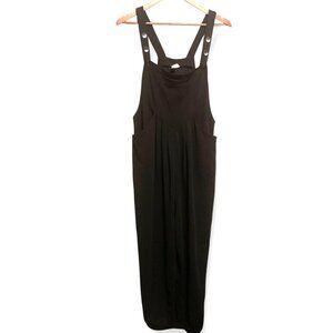 Halara Pleated Black Overalls Jumpsuit L Wide-Leg Waffle Fabric Comfortable Boho
